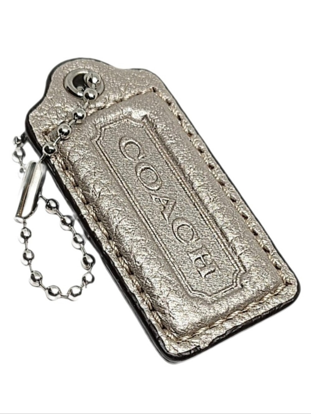 💗 Y2K 2" Med Coach Metallic Champagne Leather Hangtag Bag Fob Keychain Charm